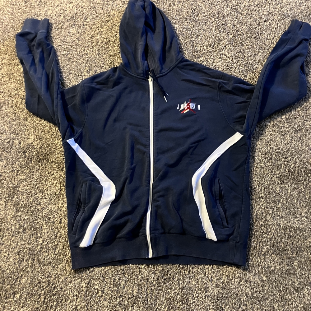 Jordan Navy Zip-Up Hoodie with White Accents